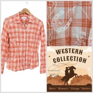 Panhandle Slim western pearl snap shirt horseshoes plaid size large
